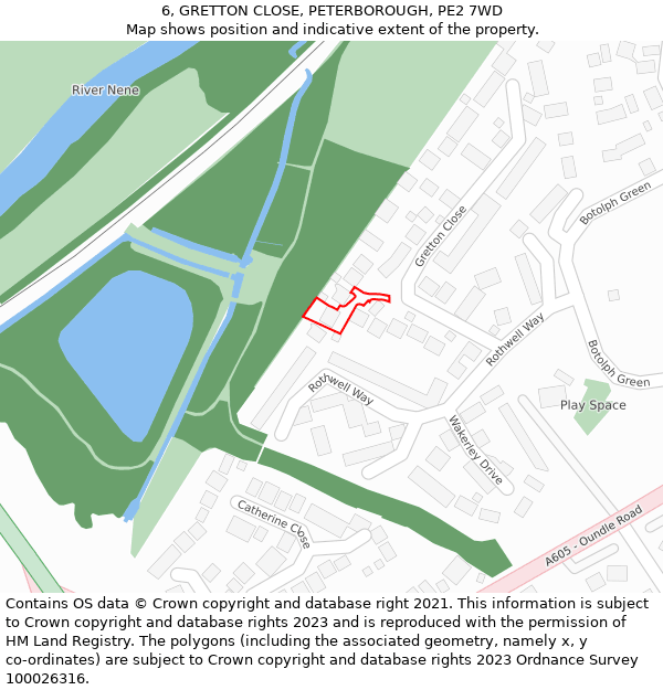 6, GRETTON CLOSE, PETERBOROUGH, PE2 7WD: Location map and indicative extent of plot