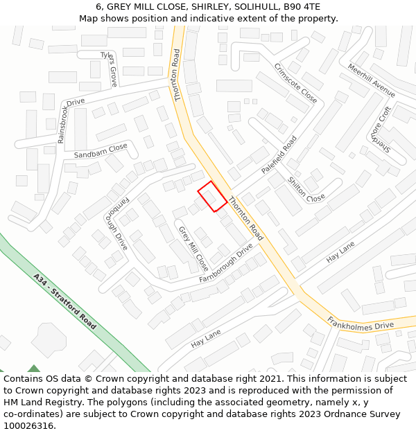 6, GREY MILL CLOSE, SHIRLEY, SOLIHULL, B90 4TE: Location map and indicative extent of plot