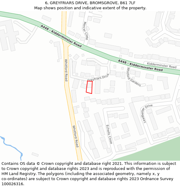 6, GREYFRIARS DRIVE, BROMSGROVE, B61 7LF: Location map and indicative extent of plot