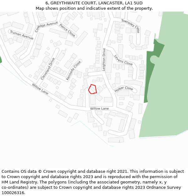 6, GREYTHWAITE COURT, LANCASTER, LA1 5UD: Location map and indicative extent of plot