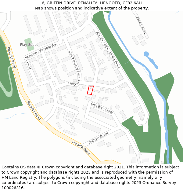 6, GRIFFIN DRIVE, PENALLTA, HENGOED, CF82 6AH: Location map and indicative extent of plot