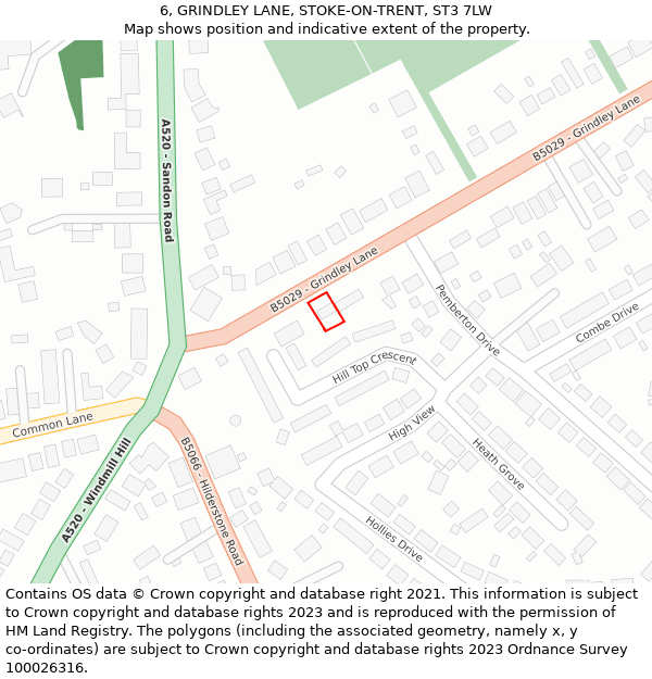 6, GRINDLEY LANE, STOKE-ON-TRENT, ST3 7LW: Location map and indicative extent of plot