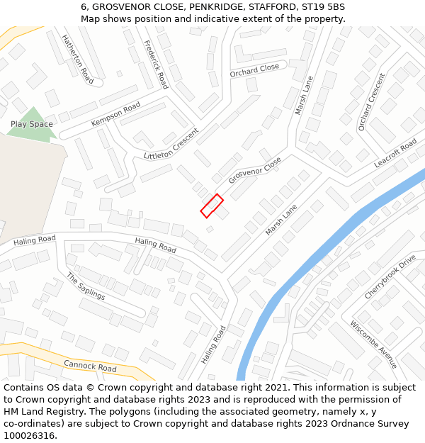 6, GROSVENOR CLOSE, PENKRIDGE, STAFFORD, ST19 5BS: Location map and indicative extent of plot