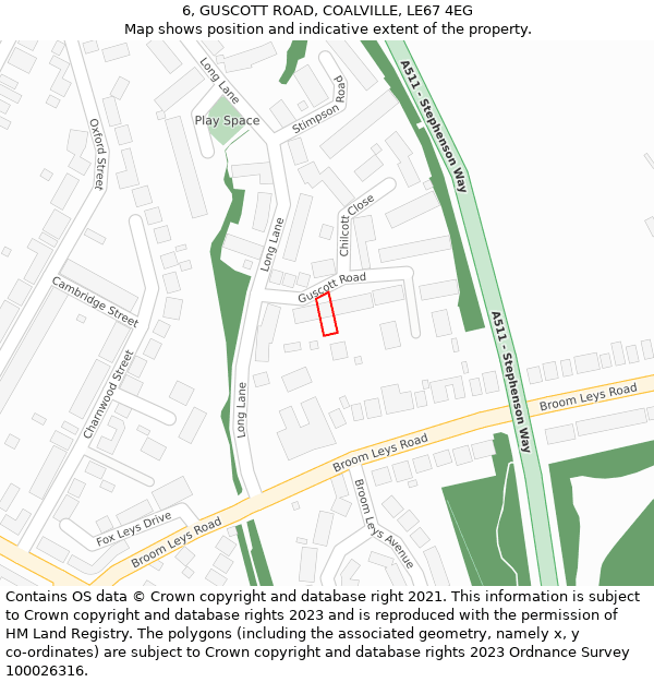 6, GUSCOTT ROAD, COALVILLE, LE67 4EG: Location map and indicative extent of plot