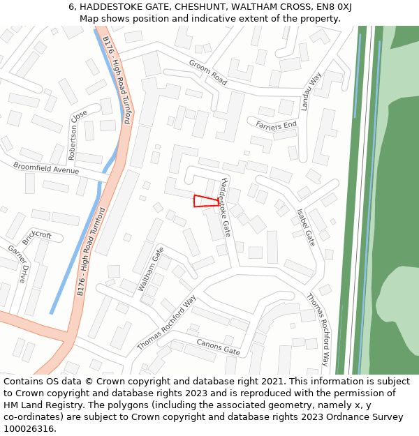 6, HADDESTOKE GATE, CHESHUNT, WALTHAM CROSS, EN8 0XJ: Location map and indicative extent of plot