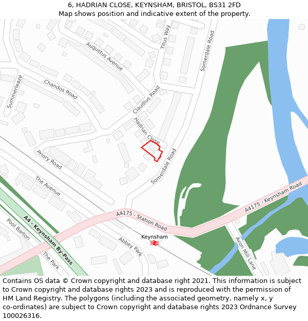 6, HADRIAN CLOSE, KEYNSHAM, BRISTOL, BS31 2FD: Location map and indicative extent of plot