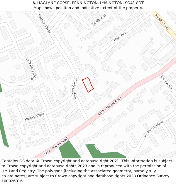 6, HAGLANE COPSE, PENNINGTON, LYMINGTON, SO41 8DT: Location map and indicative extent of plot