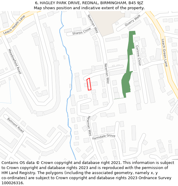 6, HAGLEY PARK DRIVE, REDNAL, BIRMINGHAM, B45 9JZ: Location map and indicative extent of plot