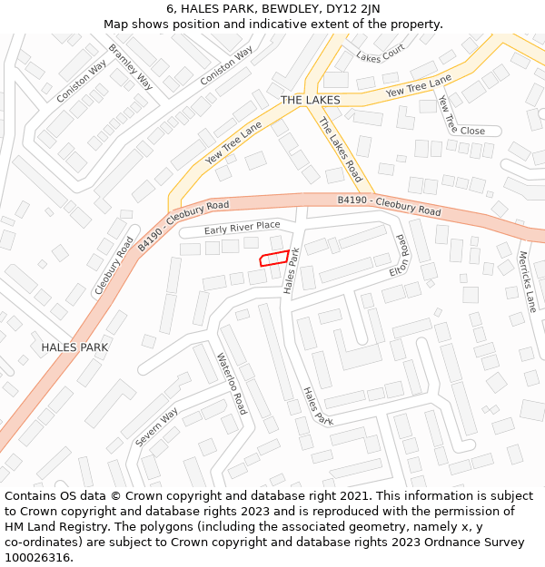 6, HALES PARK, BEWDLEY, DY12 2JN: Location map and indicative extent of plot