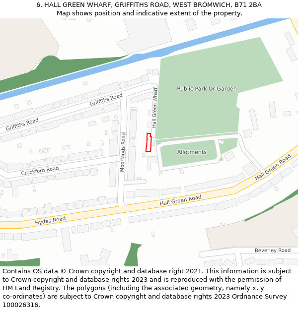 6, HALL GREEN WHARF, GRIFFITHS ROAD, WEST BROMWICH, B71 2BA: Location map and indicative extent of plot