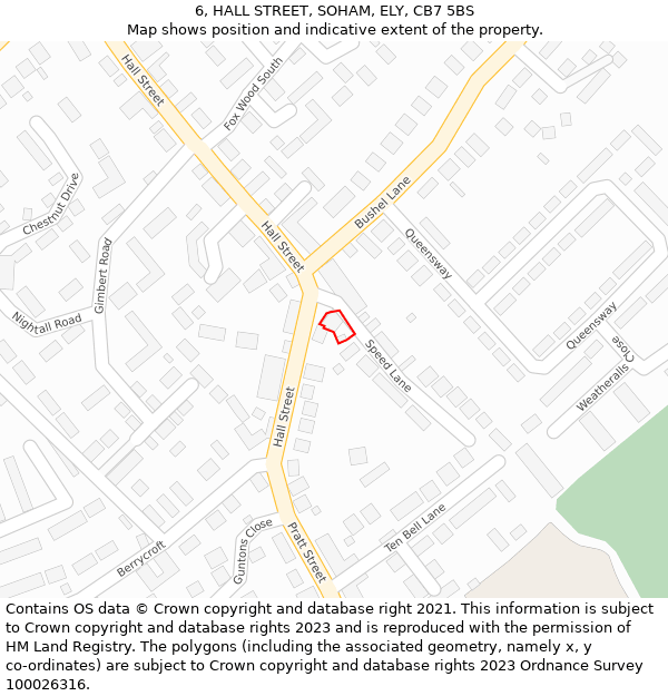 6, HALL STREET, SOHAM, ELY, CB7 5BS: Location map and indicative extent of plot