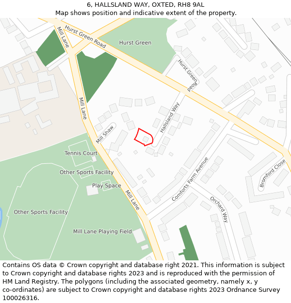 6, HALLSLAND WAY, OXTED, RH8 9AL: Location map and indicative extent of plot