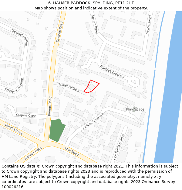 6, HALMER PADDOCK, SPALDING, PE11 2HF: Location map and indicative extent of plot