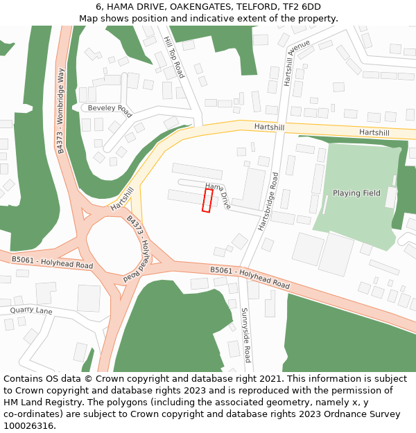 6, HAMA DRIVE, OAKENGATES, TELFORD, TF2 6DD: Location map and indicative extent of plot