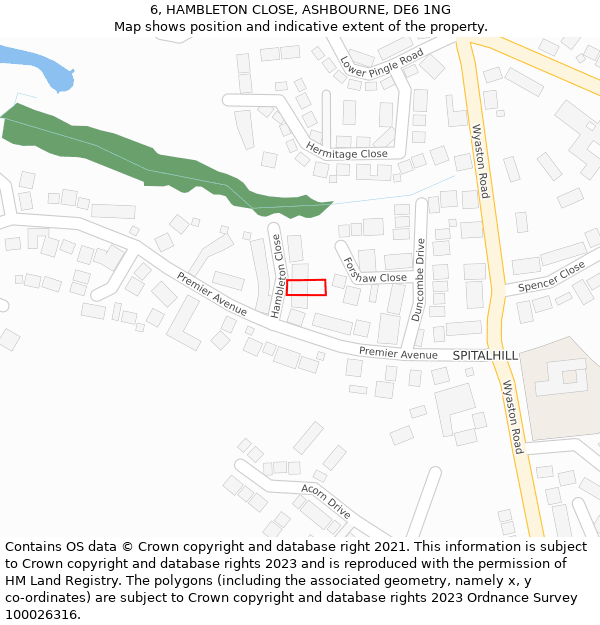 6, HAMBLETON CLOSE, ASHBOURNE, DE6 1NG: Location map and indicative extent of plot