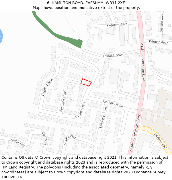 6, HAMILTON ROAD, EVESHAM, WR11 2XE: Location map and indicative extent of plot