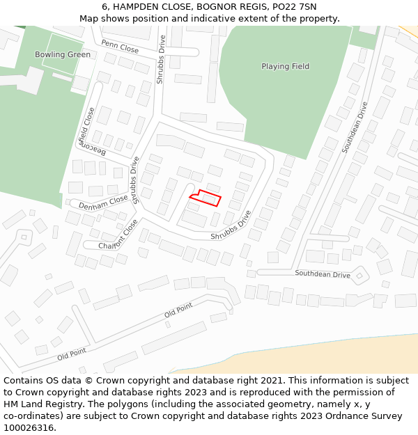 6, HAMPDEN CLOSE, BOGNOR REGIS, PO22 7SN: Location map and indicative extent of plot