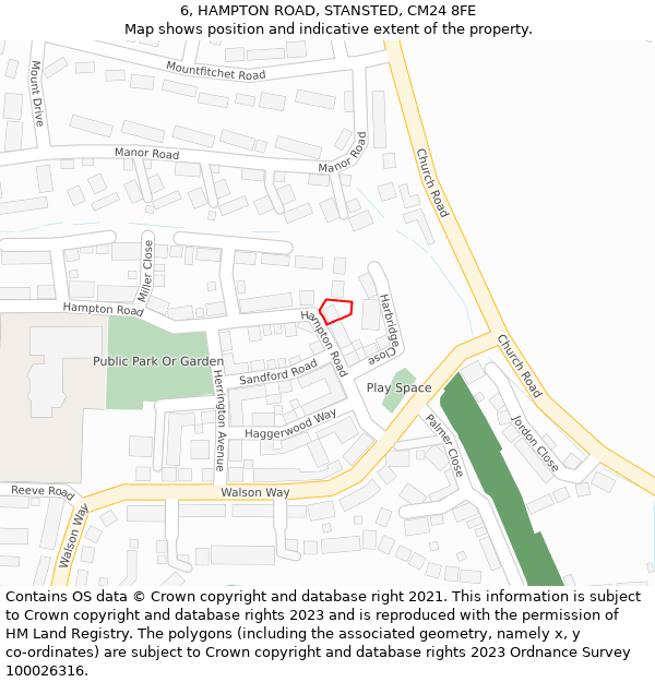 6, HAMPTON ROAD, STANSTED, CM24 8FE: Location map and indicative extent of plot