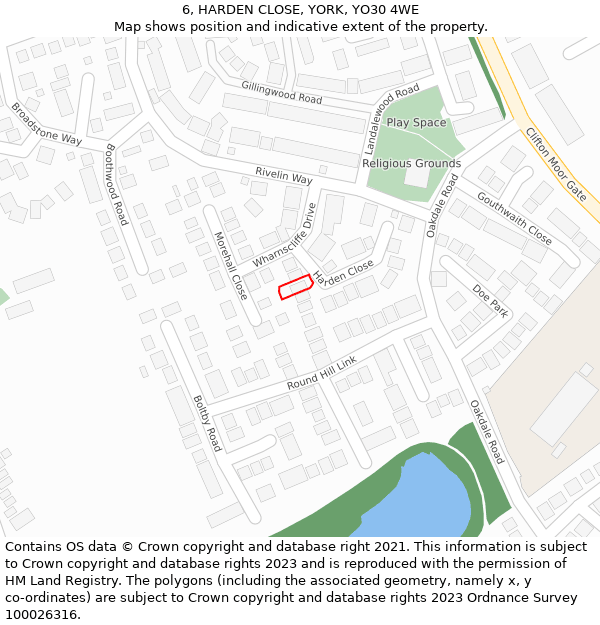 6, HARDEN CLOSE, YORK, YO30 4WE: Location map and indicative extent of plot