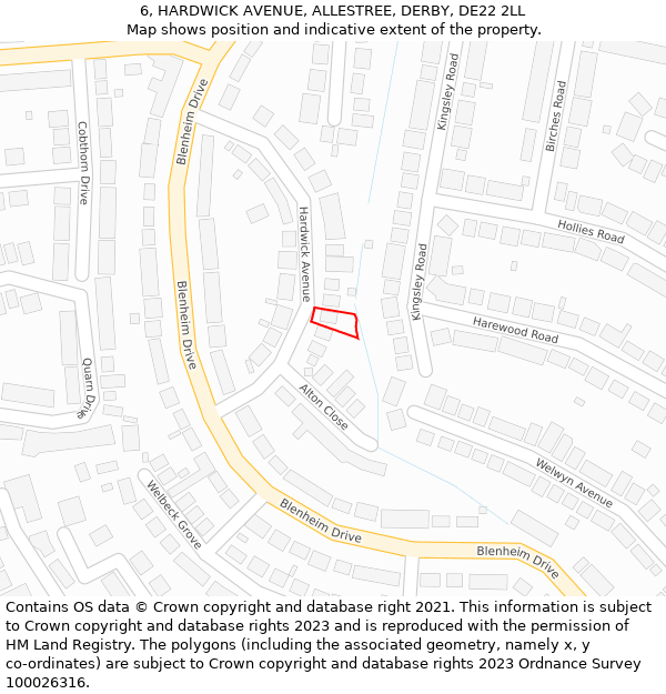 6, HARDWICK AVENUE, ALLESTREE, DERBY, DE22 2LL: Location map and indicative extent of plot