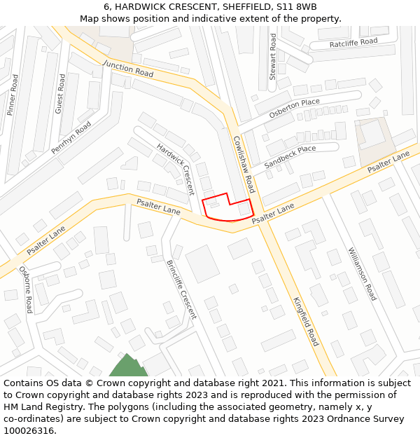 6, HARDWICK CRESCENT, SHEFFIELD, S11 8WB: Location map and indicative extent of plot