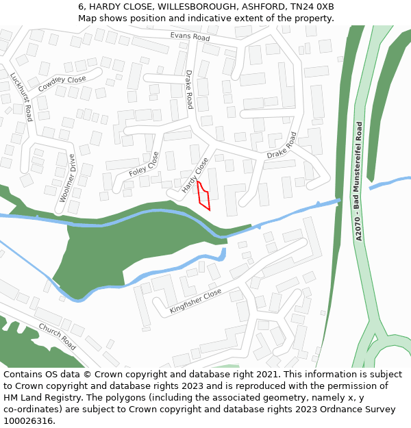 6, HARDY CLOSE, WILLESBOROUGH, ASHFORD, TN24 0XB: Location map and indicative extent of plot