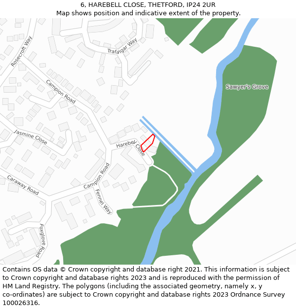 6, HAREBELL CLOSE, THETFORD, IP24 2UR: Location map and indicative extent of plot