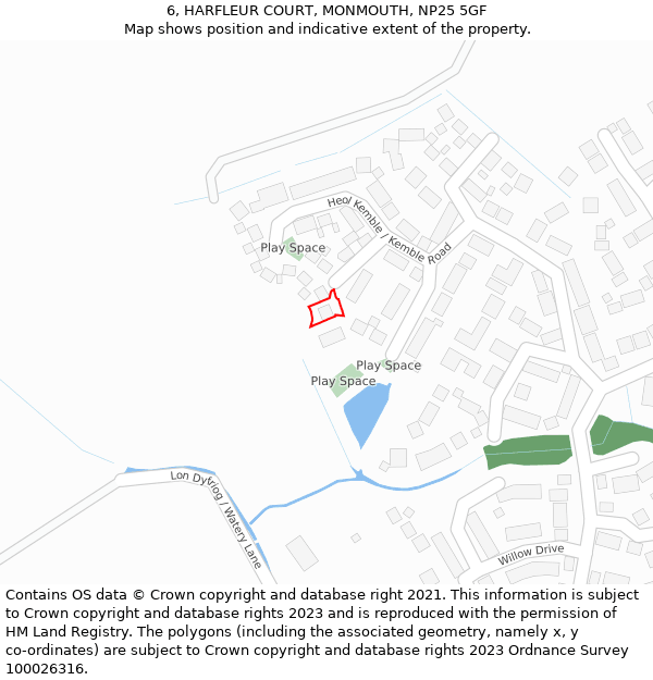 6, HARFLEUR COURT, MONMOUTH, NP25 5GF: Location map and indicative extent of plot