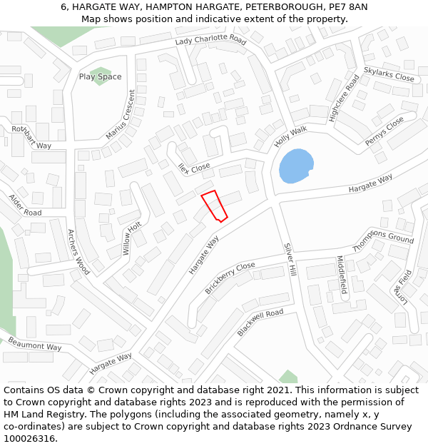 6, HARGATE WAY, HAMPTON HARGATE, PETERBOROUGH, PE7 8AN: Location map and indicative extent of plot