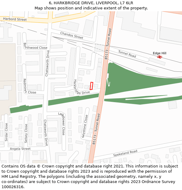 6, HARKBRIDGE DRIVE, LIVERPOOL, L7 6LR: Location map and indicative extent of plot