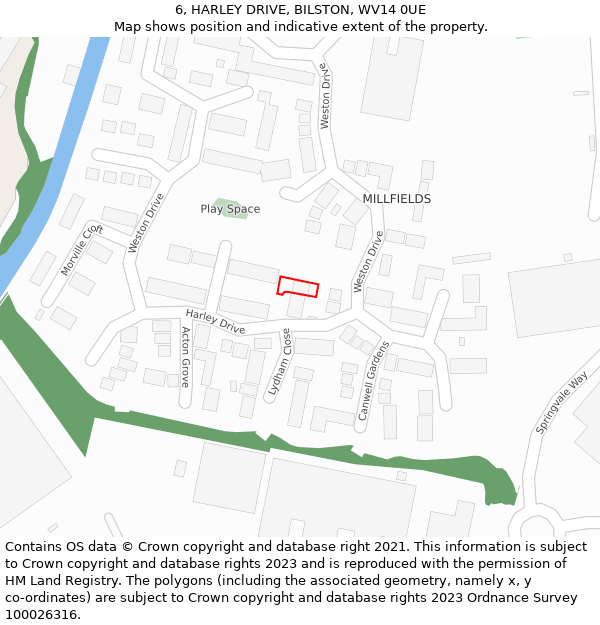 6, HARLEY DRIVE, BILSTON, WV14 0UE: Location map and indicative extent of plot