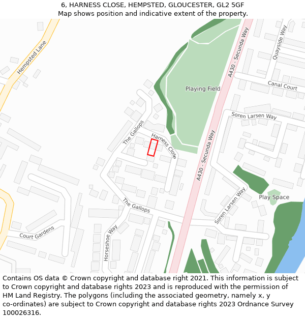 6, HARNESS CLOSE, HEMPSTED, GLOUCESTER, GL2 5GF: Location map and indicative extent of plot