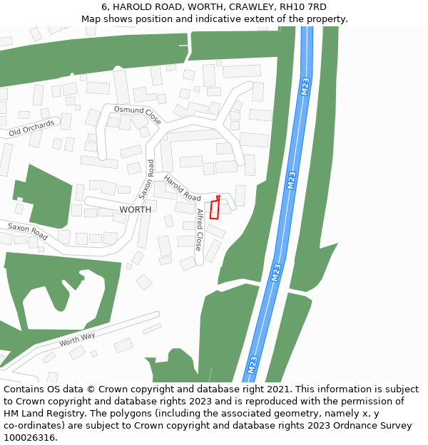 6, HAROLD ROAD, WORTH, CRAWLEY, RH10 7RD: Location map and indicative extent of plot