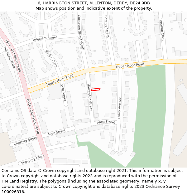 6, HARRINGTON STREET, ALLENTON, DERBY, DE24 9DB: Location map and indicative extent of plot