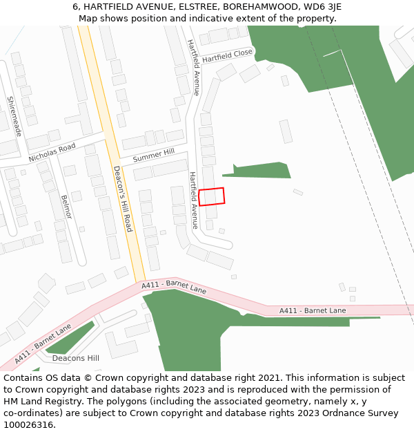 6, HARTFIELD AVENUE, ELSTREE, BOREHAMWOOD, WD6 3JE: Location map and indicative extent of plot