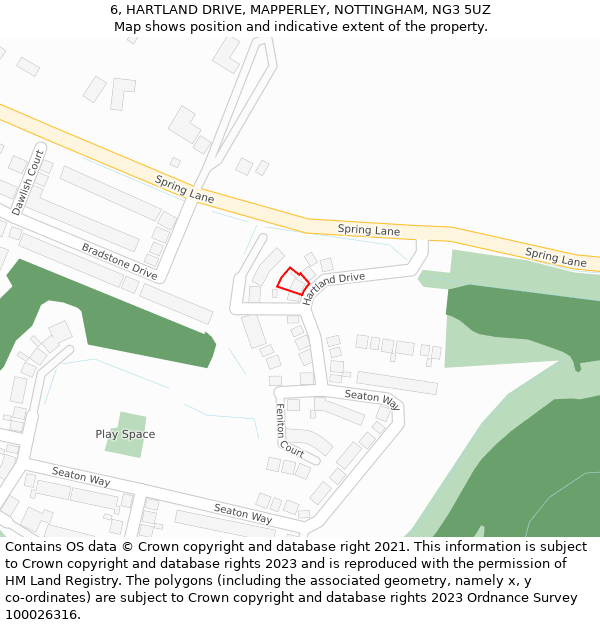 6, HARTLAND DRIVE, MAPPERLEY, NOTTINGHAM, NG3 5UZ: Location map and indicative extent of plot