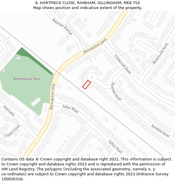 6, HARTPIECE CLOSE, RAINHAM, GILLINGHAM, ME8 7SX: Location map and indicative extent of plot