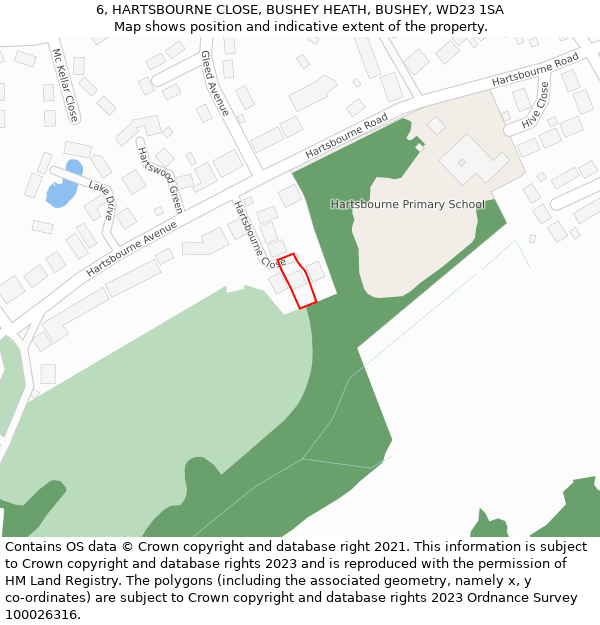 6, HARTSBOURNE CLOSE, BUSHEY HEATH, BUSHEY, WD23 1SA: Location map and indicative extent of plot