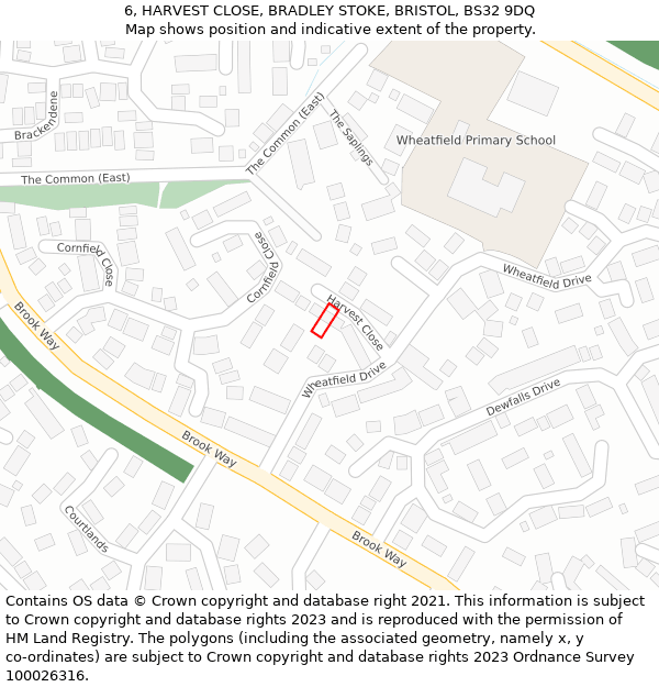6, HARVEST CLOSE, BRADLEY STOKE, BRISTOL, BS32 9DQ: Location map and indicative extent of plot
