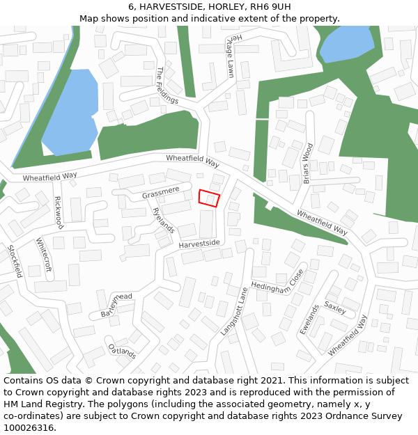 6, HARVESTSIDE, HORLEY, RH6 9UH: Location map and indicative extent of plot