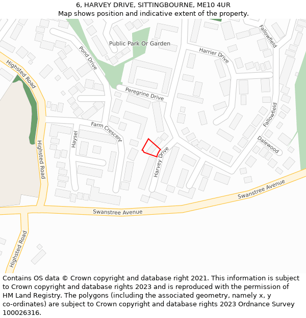 6, HARVEY DRIVE, SITTINGBOURNE, ME10 4UR: Location map and indicative extent of plot