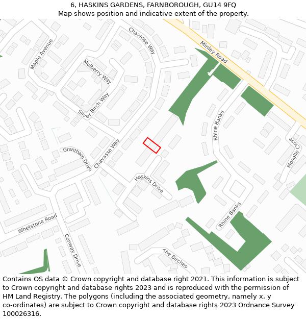 6, HASKINS GARDENS, FARNBOROUGH, GU14 9FQ: Location map and indicative extent of plot