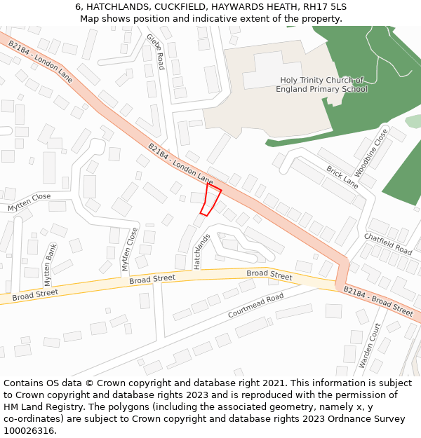 6, HATCHLANDS, CUCKFIELD, HAYWARDS HEATH, RH17 5LS: Location map and indicative extent of plot