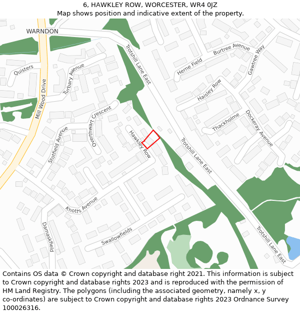 6, HAWKLEY ROW, WORCESTER, WR4 0JZ: Location map and indicative extent of plot