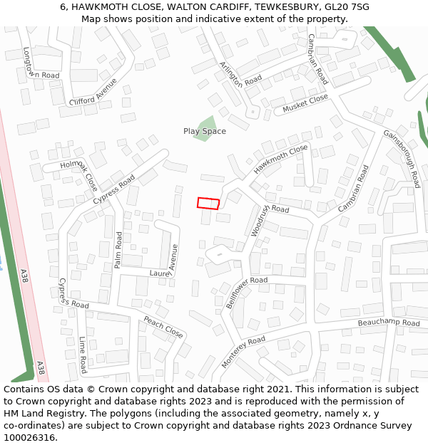 6, HAWKMOTH CLOSE, WALTON CARDIFF, TEWKESBURY, GL20 7SG: Location map and indicative extent of plot