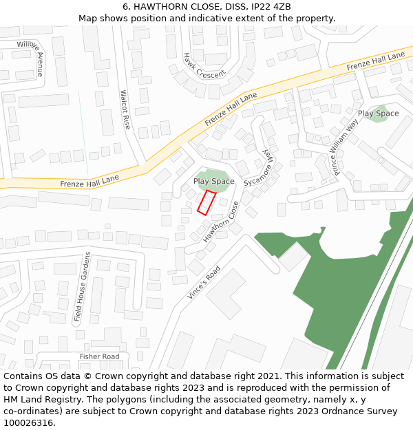 6, HAWTHORN CLOSE, DISS, IP22 4ZB: Location map and indicative extent of plot