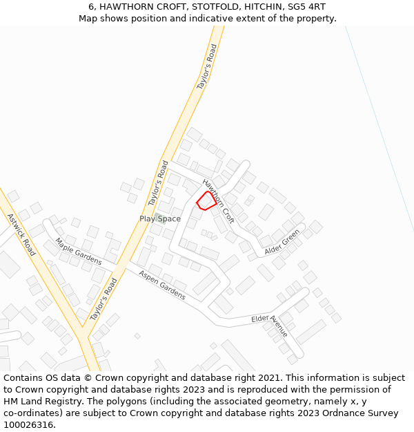 6, HAWTHORN CROFT, STOTFOLD, HITCHIN, SG5 4RT: Location map and indicative extent of plot