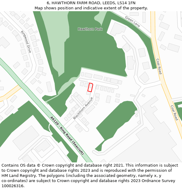 6, HAWTHORN FARM ROAD, LEEDS, LS14 1FN: Location map and indicative extent of plot
