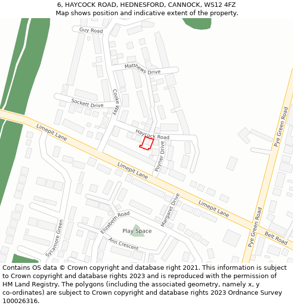 6, HAYCOCK ROAD, HEDNESFORD, CANNOCK, WS12 4FZ: Location map and indicative extent of plot