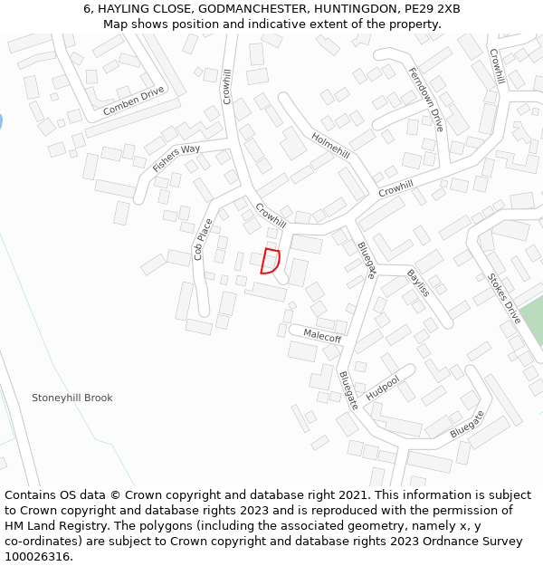 6, HAYLING CLOSE, GODMANCHESTER, HUNTINGDON, PE29 2XB: Location map and indicative extent of plot